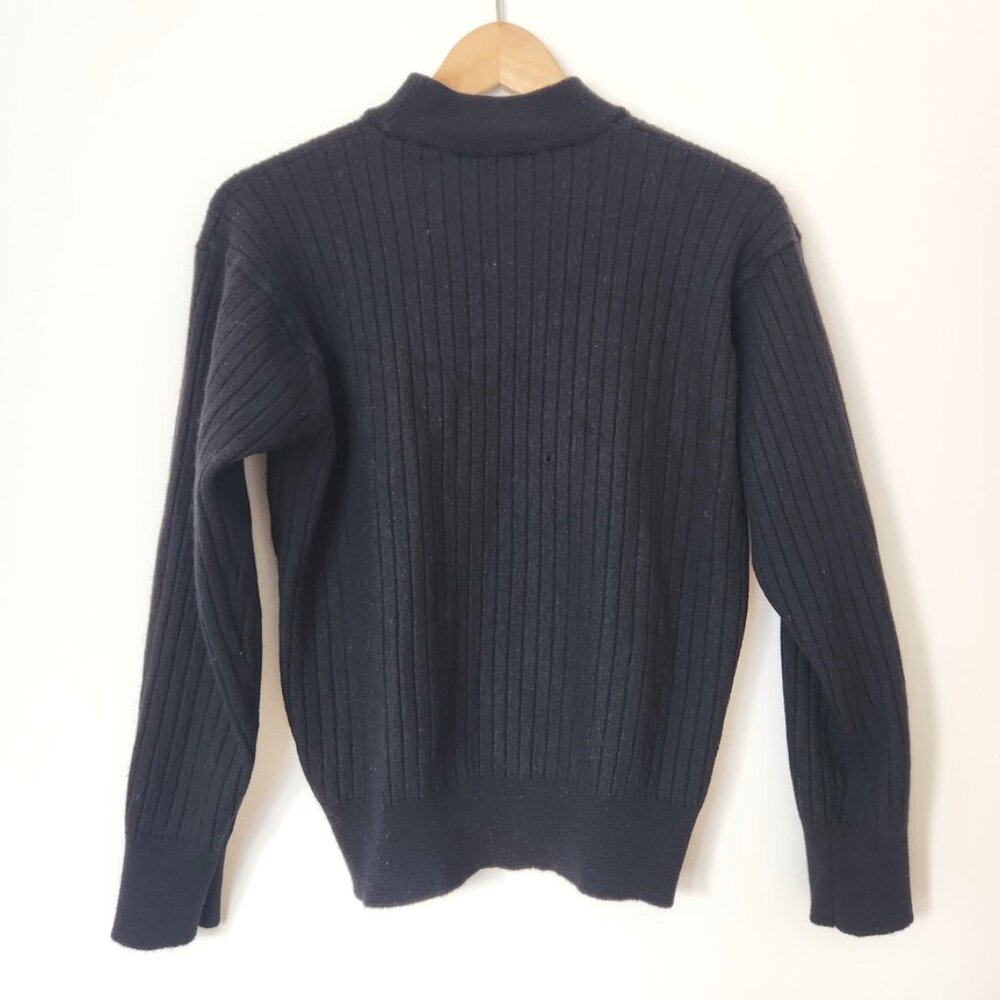 Vintage‎ Moda Italian Black Ribbed Sweater Wool 90s High Neck Minimalist Large - Picture 2 of 12